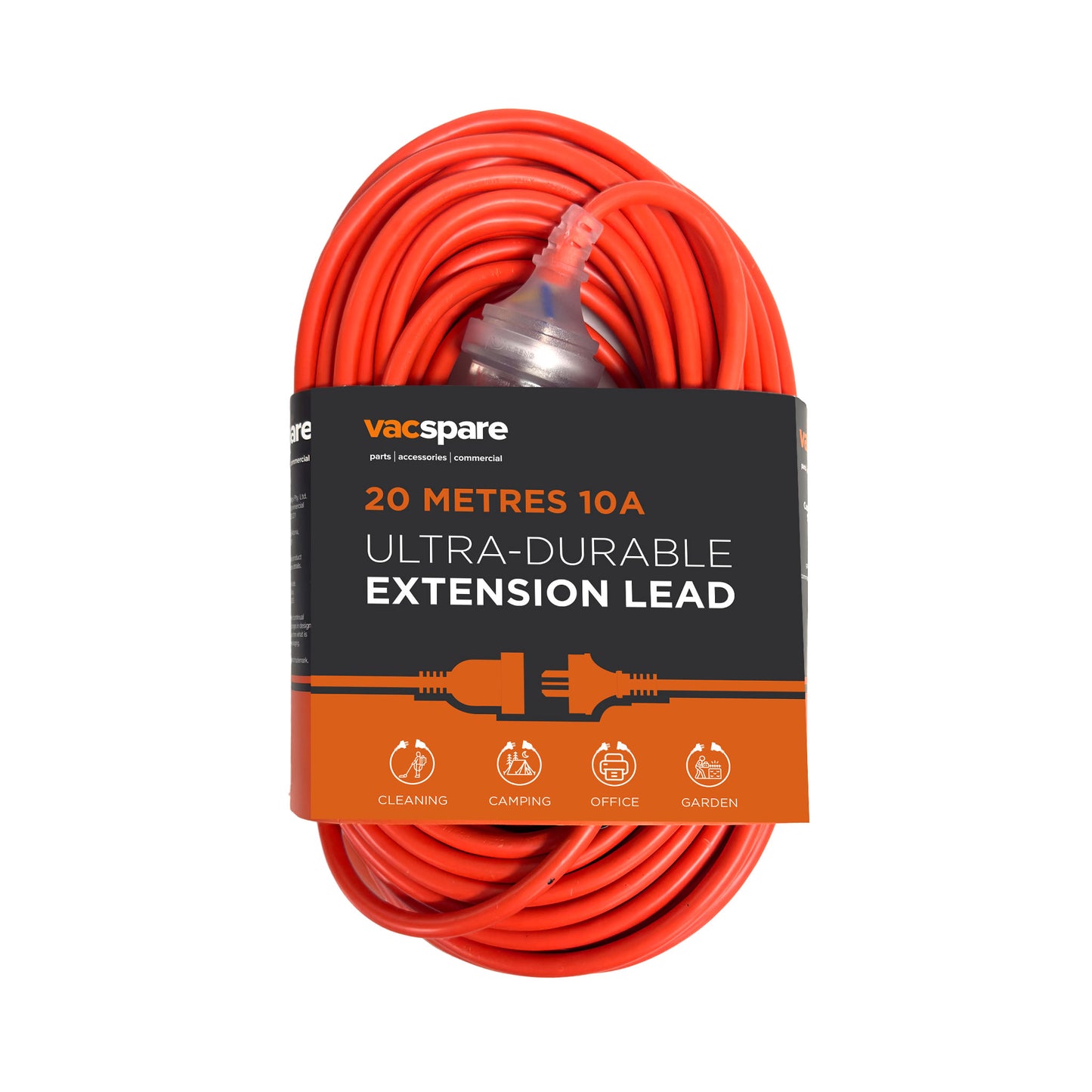 Vacspare 10 Amp 3 Core Orange Extension Cord 20 Metres