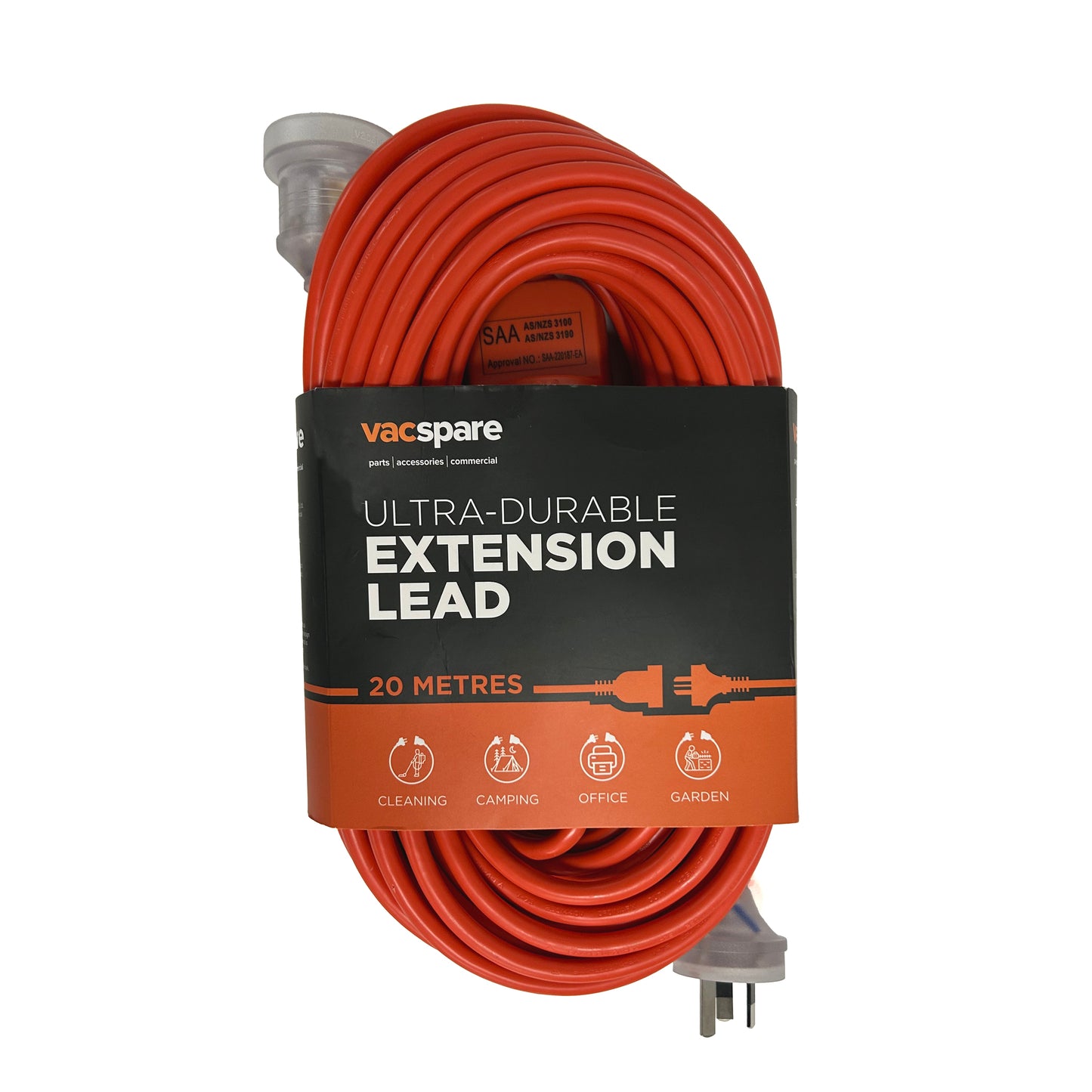 Vacspare Extension Cord Orange 20 Metres 10 Amp