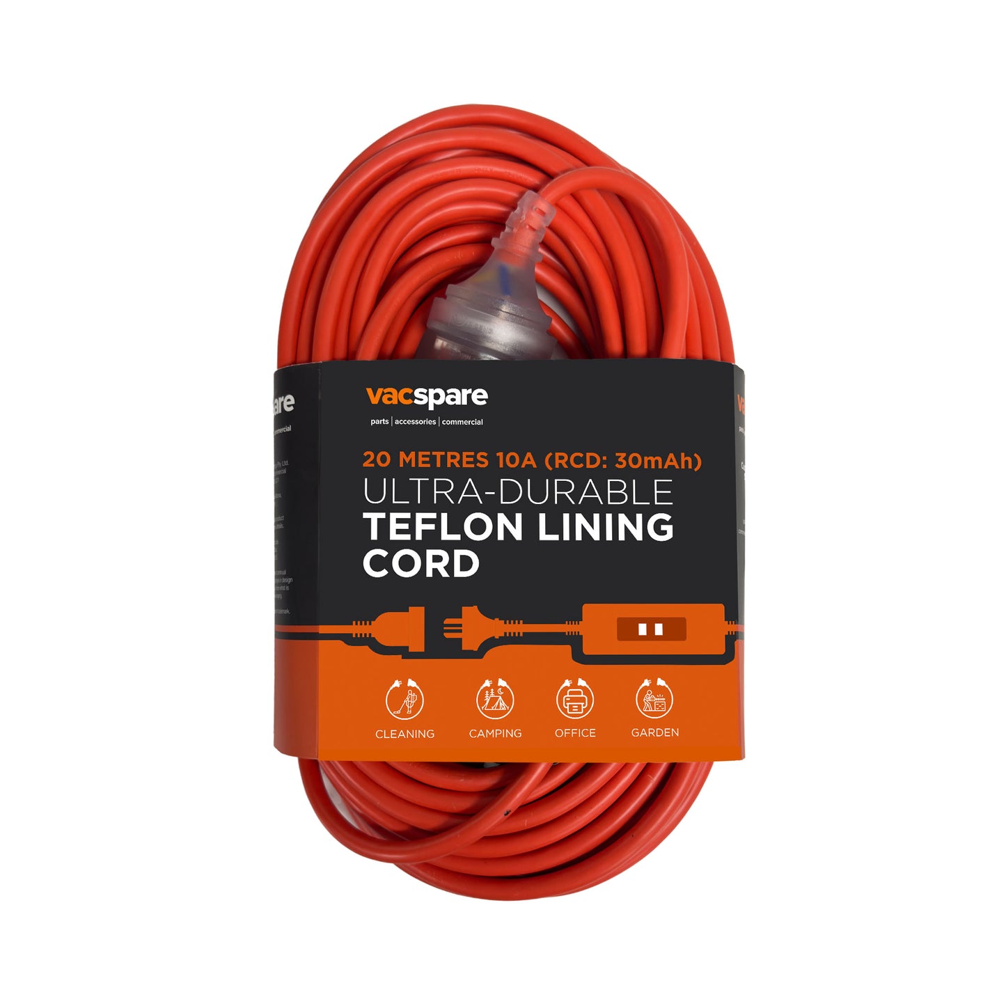 Vacspare 18m 3 Core 10A Extension Cord with Inline RCD